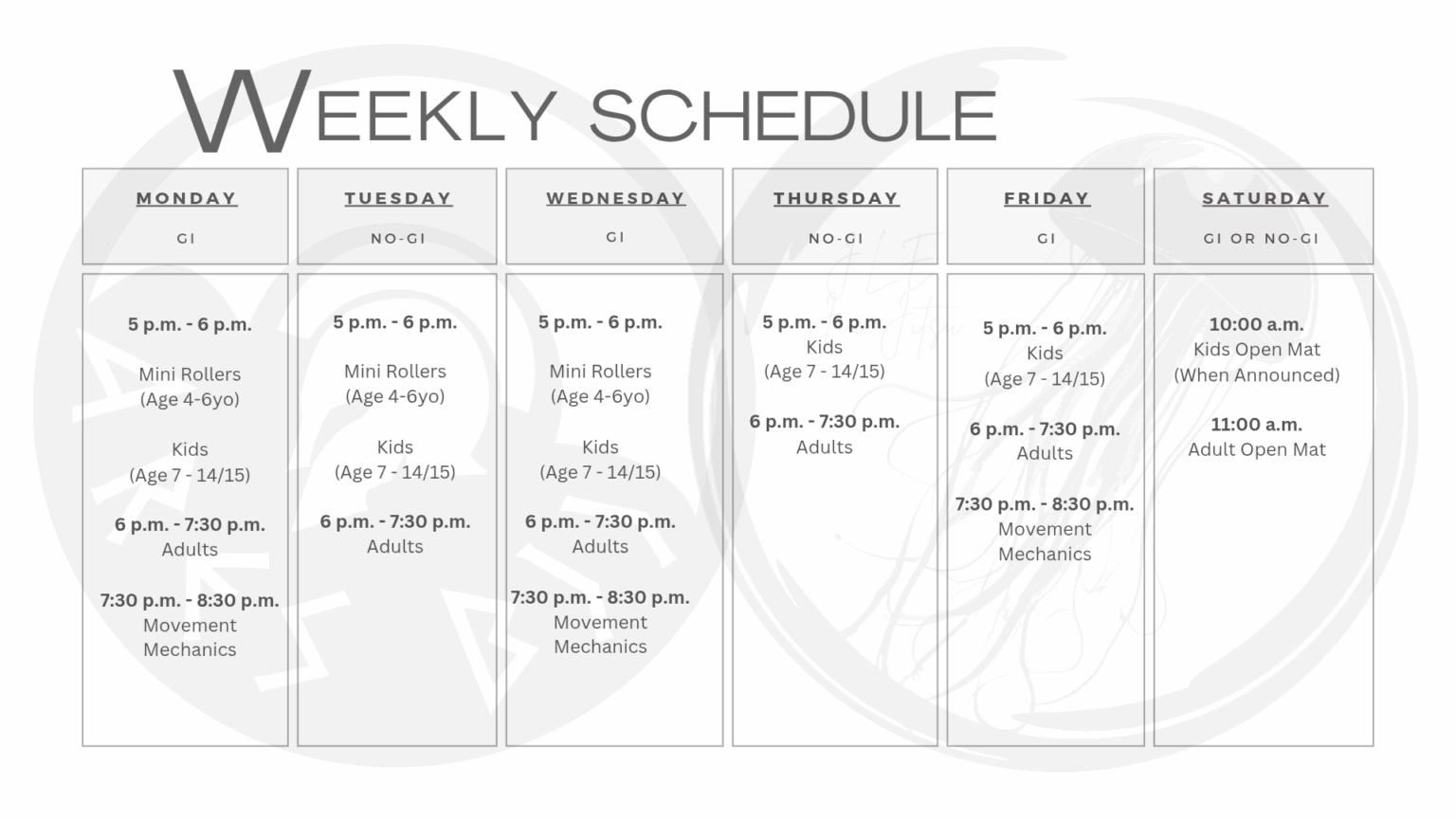 Schedule Phoenix Arizona | Ares BJJ